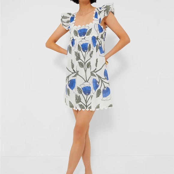 Tuckernuck Dresses & Skirts - JULIET DUNN

White and Klein Blue Baby Doll Dress with Bellflower Block Print